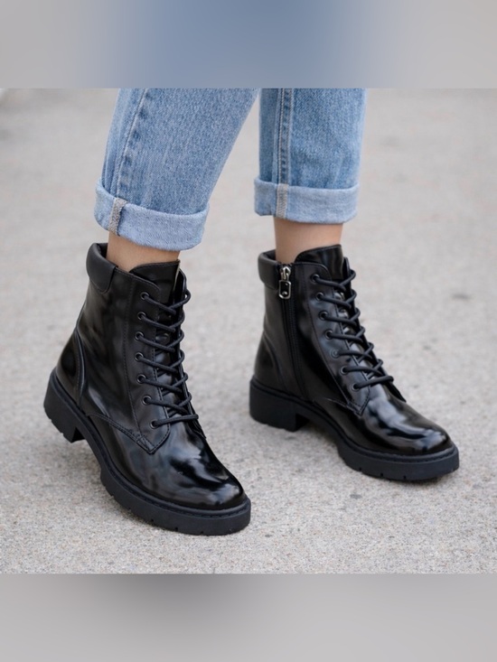 Coach Shoes - COACH Leighton Lace Up High Shine Patent  Leather Booties size 6 NWOT